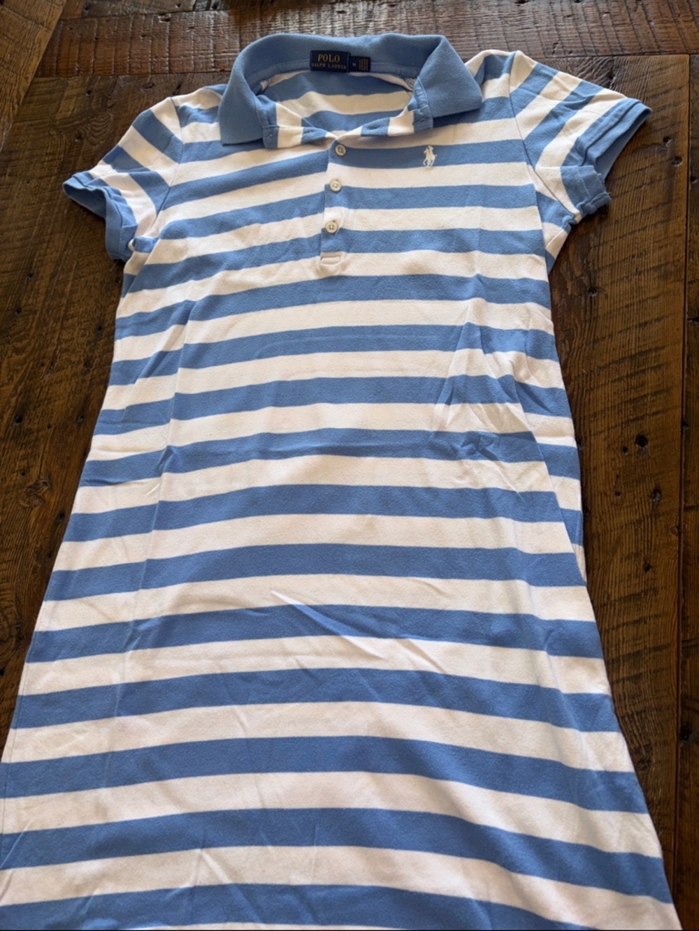 Ralph Lauren Polo Striped Pique Polo Dress in Light Blue & White